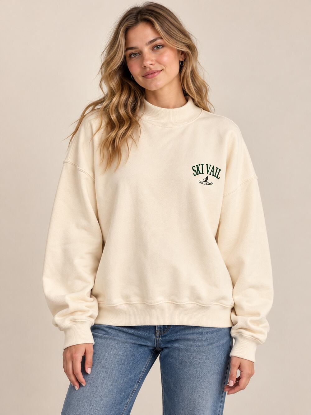 Abercrombie & Fitch Soft Ski Vail Colorado Mock Neck Y2K Sweatshirt Size Large
